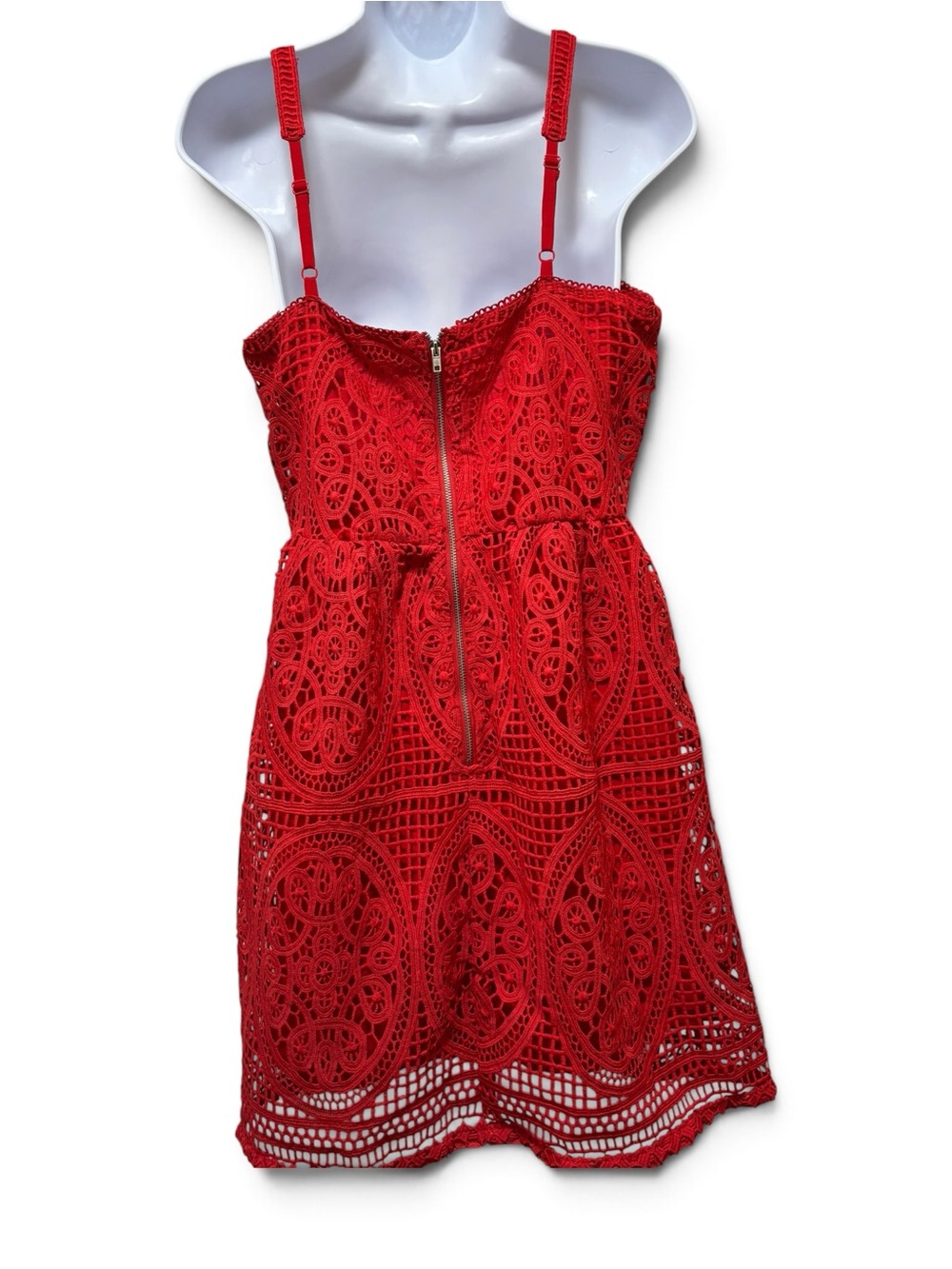 Skies Are Blue Red Crochet Lace Fit and Flare Mini Dress M - Picture 4 of 6
